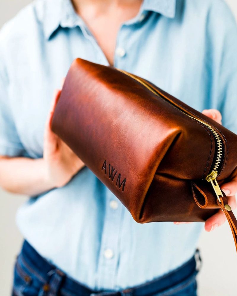 Leather dopp kit bag
