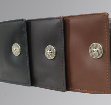 Men’s Nappa button wallet made from soft leather with a secure closure and multiple card slots.