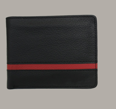 Men’s striped wallet with sleek design, card slots, and bold accent detailing.