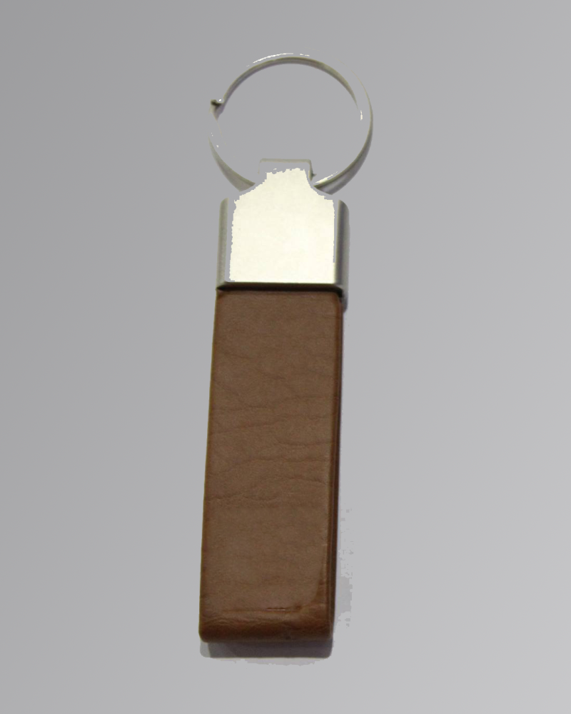 Slim leather keychain with metal ring on a clean background