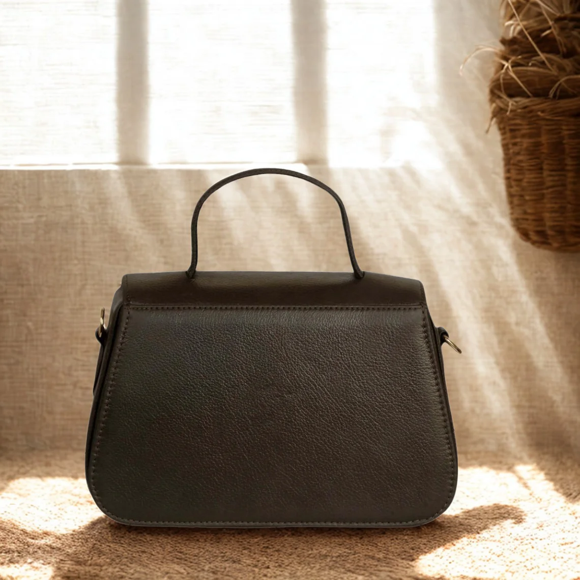 Leather Hill dark brown women's leather top-handle bag back view