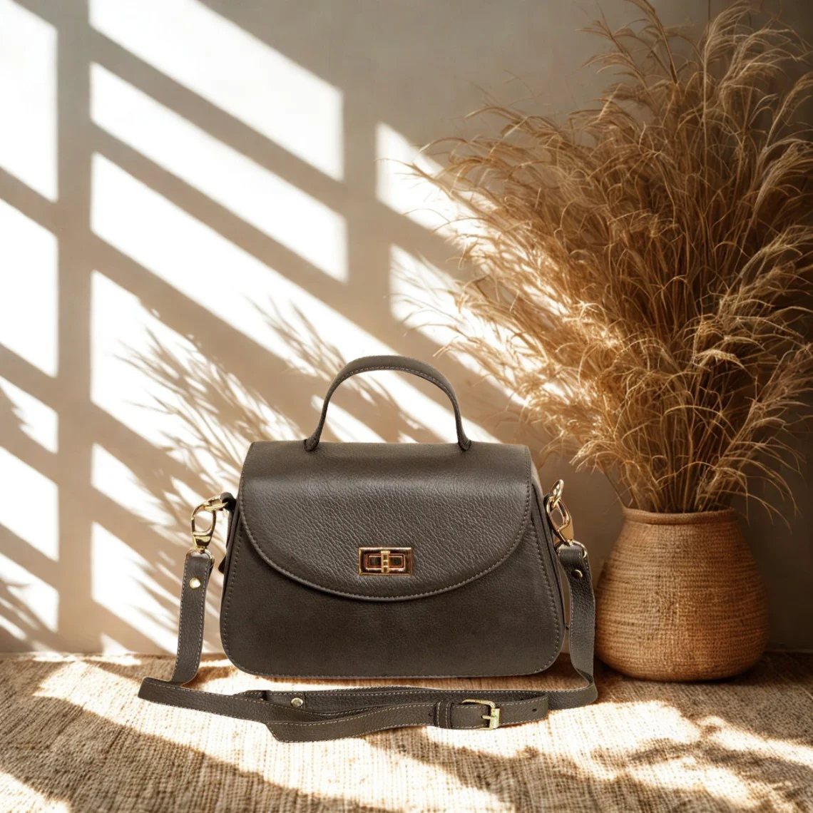Leather Hill dark brown women's leather top-handle bag front view