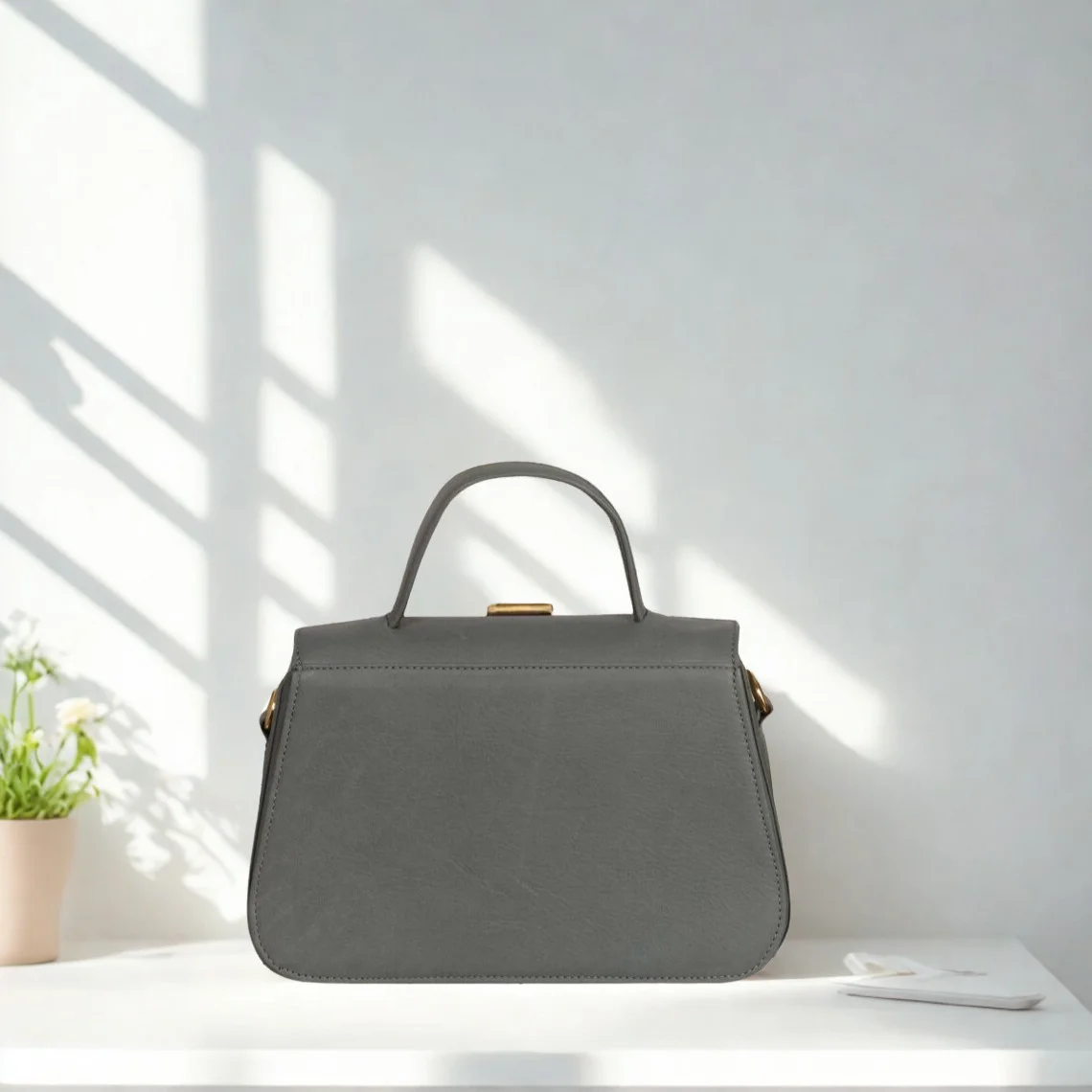 Leather Hill grey women's top-handle bag back view
