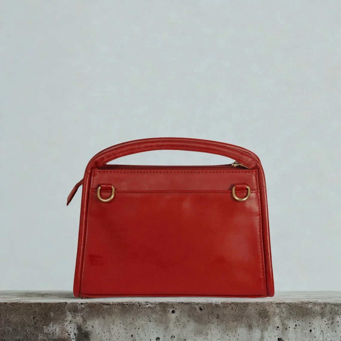 Leather Hill red women's leather top-handle bag back view
