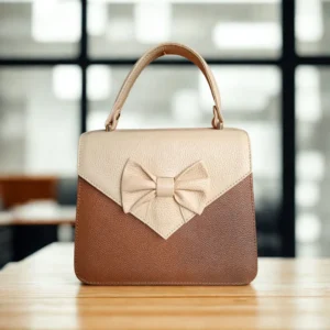Leather Hill Bow Satchel in brown and white