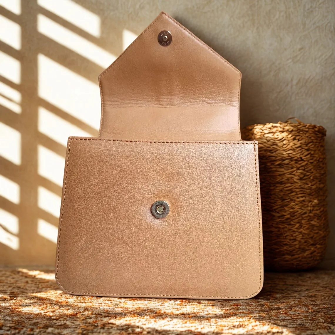 Leather Hill Bow Satchel open showing interior