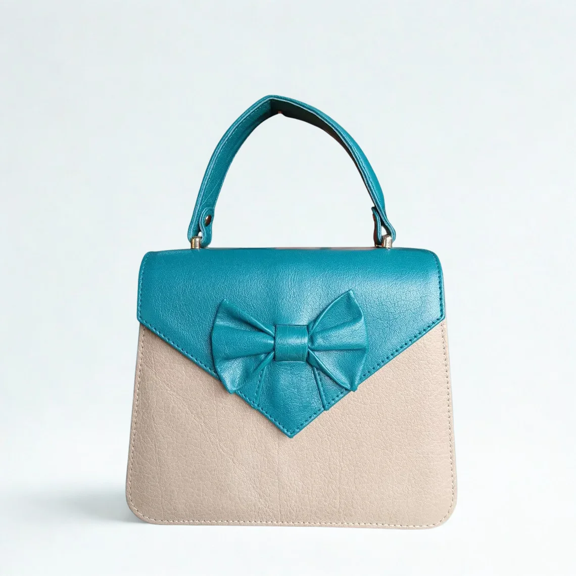 Leather Hill Bow Satchel in light blue and white