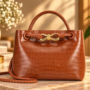Leather Hill brown crocodile style handbag with top handle