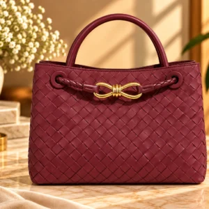Leather Hill burgundy handwoven style handbag with top handle
